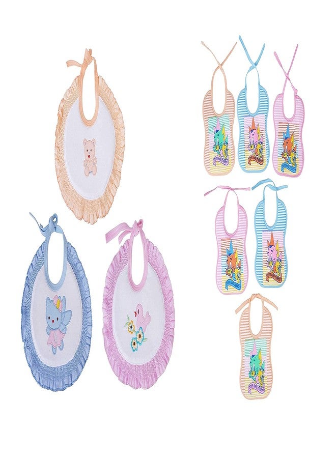 Da Anushi Soft Cotton Washable & Reusable Multicolor Absorbing/Comfortable and Easily Adjustable Feeding Bibs In Apron Style For Babies,Toddlers,Infants - Image 1