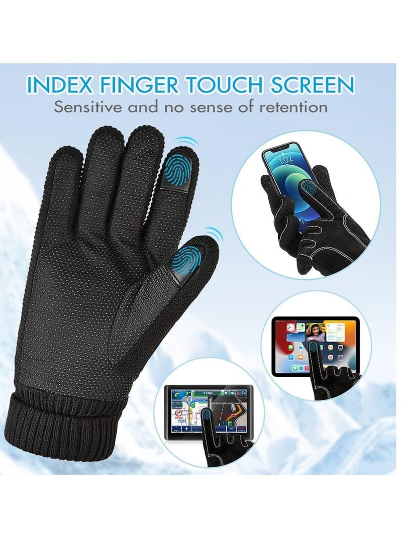 SYOSI Winter Warm Gloves, Anti Slip Touchscreen Gloves Knit Elastic Cuff, Windproof Thermal Gloves, Thickened Fleece Lining Gloves, Cold Weather Water Resistant Cycling Outdoor Sports Gloves for Men Women - Image 4