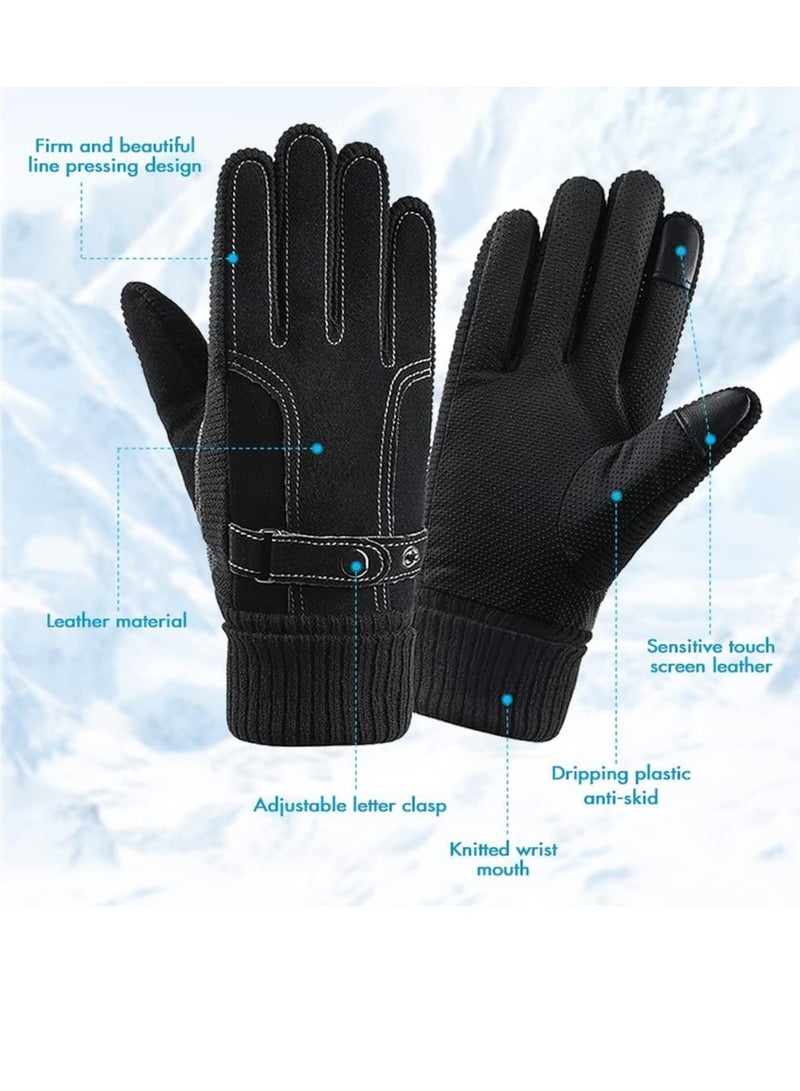 SYOSI Winter Warm Gloves, Anti Slip Touchscreen Gloves Knit Elastic Cuff, Windproof Thermal Gloves, Thickened Fleece Lining Gloves, Cold Weather Water Resistant Cycling Outdoor Sports Gloves for Men Women - Image 2
