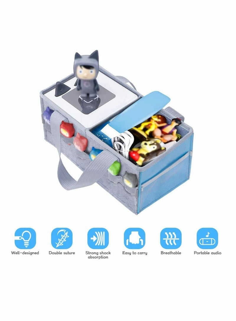 Bag for Toniebox Tasche Kids Starter Set Holds 30 40 Tonies Figures and Audio Carrying Bag with Handle for Toniebox for Toniesbox Accessories Travel Bag for Tonies Audio Characters(Blue grey) - Image 4