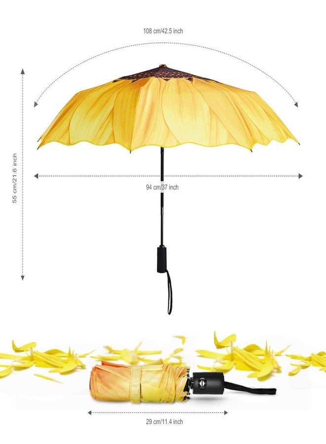 YumSur Automatic Umbrellas - Windproof Lightweight Travel Compact Folding Umbrella Sunflower Design, Reinforced Canopy, Auto Open/Close, for Business and Travels or Summer Wedding Gifts - Image 3