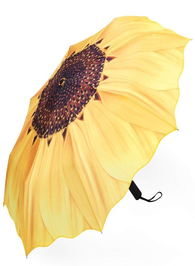 YumSur Automatic Umbrellas - Windproof Lightweight Travel Compact Folding Umbrella Sunflower Design, Reinforced Canopy, Auto Open/Close, for Business and Travels or Summer Wedding Gifts - Image 2