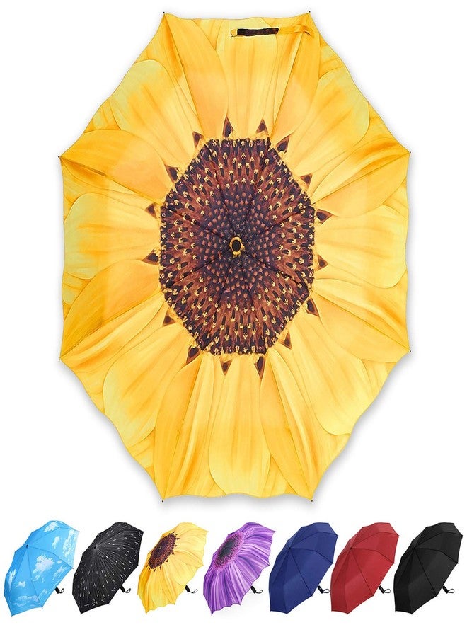 YumSur Automatic Umbrellas - Windproof Lightweight Travel Compact Folding Umbrella Sunflower Design, Reinforced Canopy, Auto Open/Close, for Business and Travels or Summer Wedding Gifts - Image 1