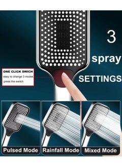 Excefore Hand Shower Head, Universal High Pressure Bathroom Square Shower Head, Bath Powerful 3 Spray Modes Handheld Showers for Low Water Pressure, Water Saving - Chrome Color  - Image 2