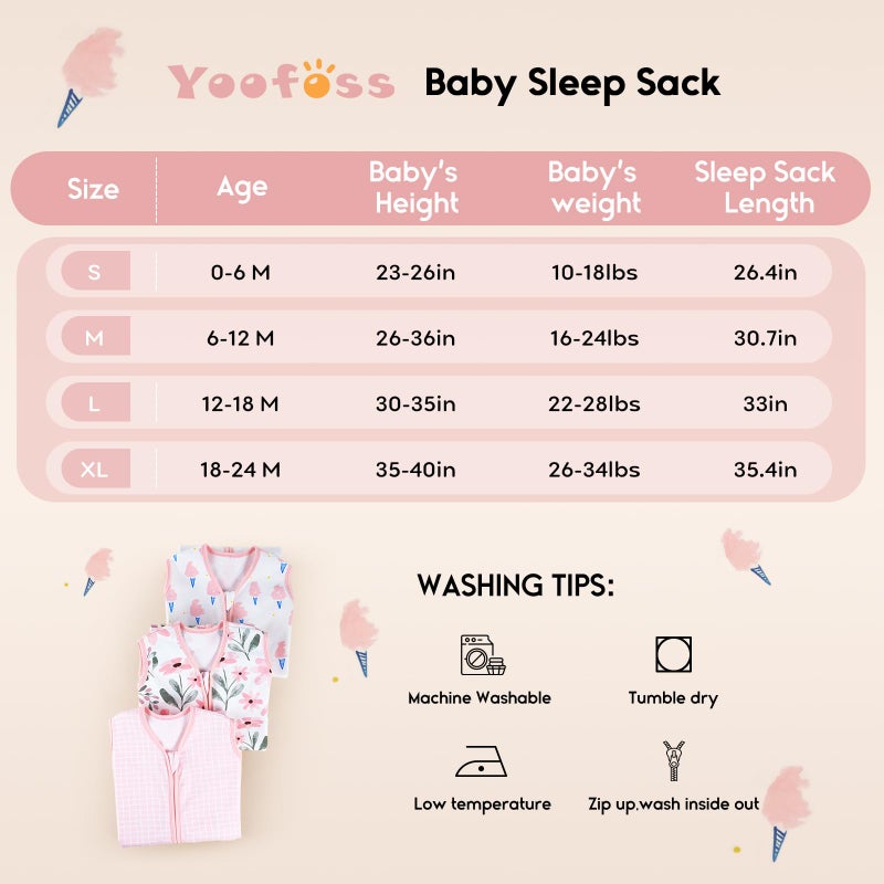 Yoofoss Baby Sleep Sack 12-18 Months 0.5 Tog Wearable Blanket for Baby, 3 Pack 100% Organic Cotton Infant Toddler Sleeping Sack 2-Way Zipper Lightweight Sleep Sack - Image 5
