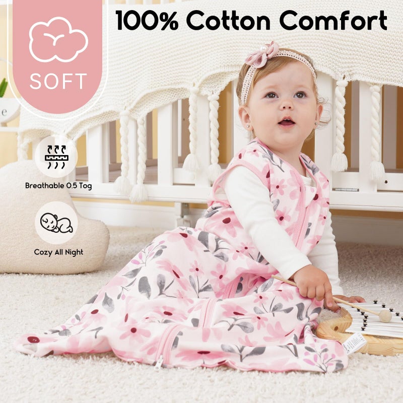 Yoofoss Baby Sleep Sack 12-18 Months 0.5 Tog Wearable Blanket for Baby, 3 Pack 100% Organic Cotton Infant Toddler Sleeping Sack 2-Way Zipper Lightweight Sleep Sack - Image 2