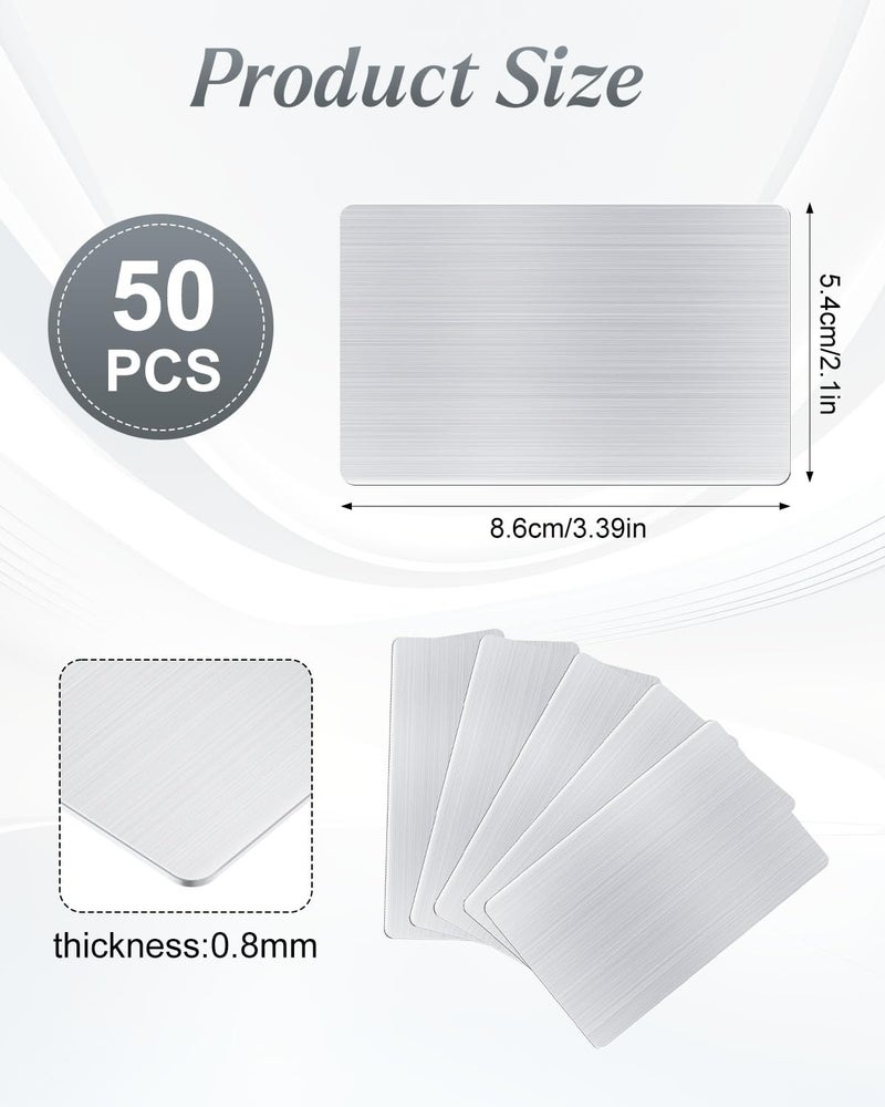 AOKLIT 50 pcs 304 Stainless Steel Metal Business Cards Blanks, 3.4 x 2.1 Inch Thickness 0.8 mm Metal Card Laser Engraving Steel Plates for Business House Customer DIY Gift - Image 2