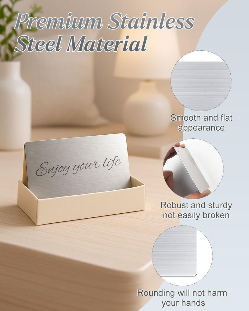 AOKLIT 50 pcs 304 Stainless Steel Metal Business Cards Blanks, 3.4 x 2.1 Inch Thickness 0.8 mm Metal Card Laser Engraving Steel Plates for Business House Customer DIY Gift - Image 3