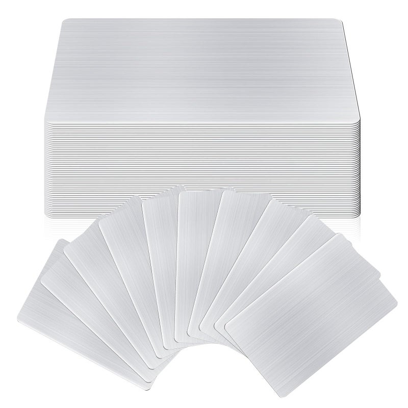 AOKLIT 50 pcs 304 Stainless Steel Metal Business Cards Blanks, 3.4 x 2.1 Inch Thickness 0.8 mm Metal Card Laser Engraving Steel Plates for Business House Customer DIY Gift - Image 1