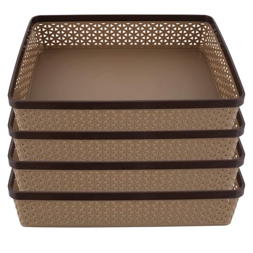 Kuber Industries Plastic (Pack of 4) Office Tray for Table | Stationary Storage & Paper Tray for Office Desk | Multi-Purpose File, Document Storage Tray | Coffee - Image 1