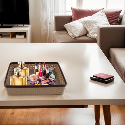 Kuber Industries Plastic (Pack of 4) Office Tray for Table | Stationary Storage & Paper Tray for Office Desk | Multi-Purpose File, Document Storage Tray | Coffee - Image 2
