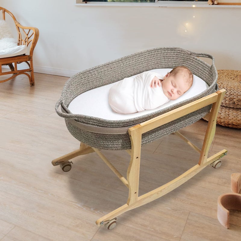 ECOADE Moses Basket Stand, Baby Moses Basket Rocker Stand - Natural Wood - Image 4