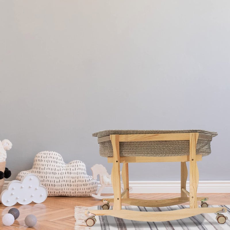 ECOADE Moses Basket Stand, Baby Moses Basket Rocker Stand - Natural Wood - Image 5