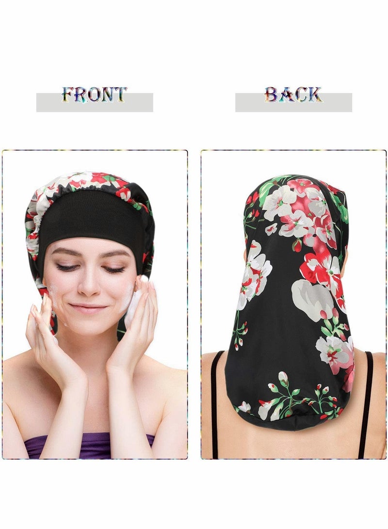 NIBEMINENT Satin Sleep Cap Long Bonnet Extra Large Elastic Band Silk Night Hat for Women Girls Curly Hair Braids Dreadlock Silky Loose Sleeping 6 Pieces - Image 4