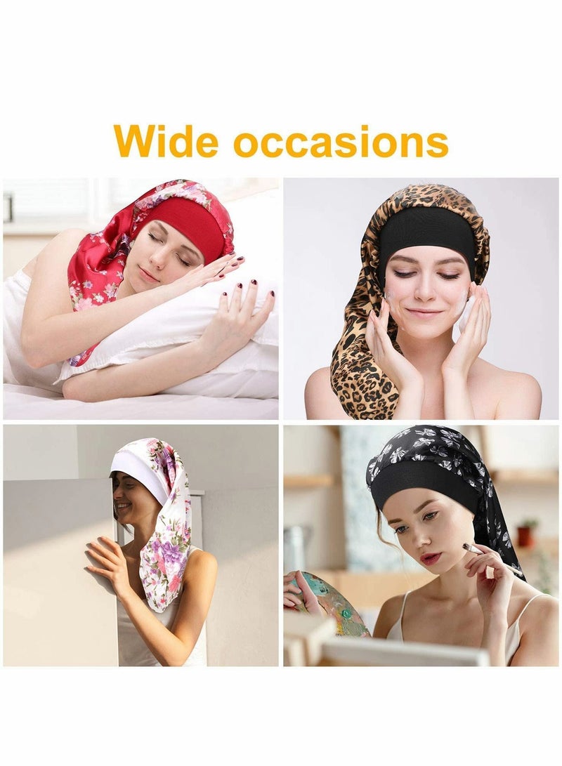 NIBEMINENT Satin Sleep Cap Long Bonnet Extra Large Elastic Band Silk Night Hat for Women Girls Curly Hair Braids Dreadlock Silky Loose Sleeping 6 Pieces - Image 5