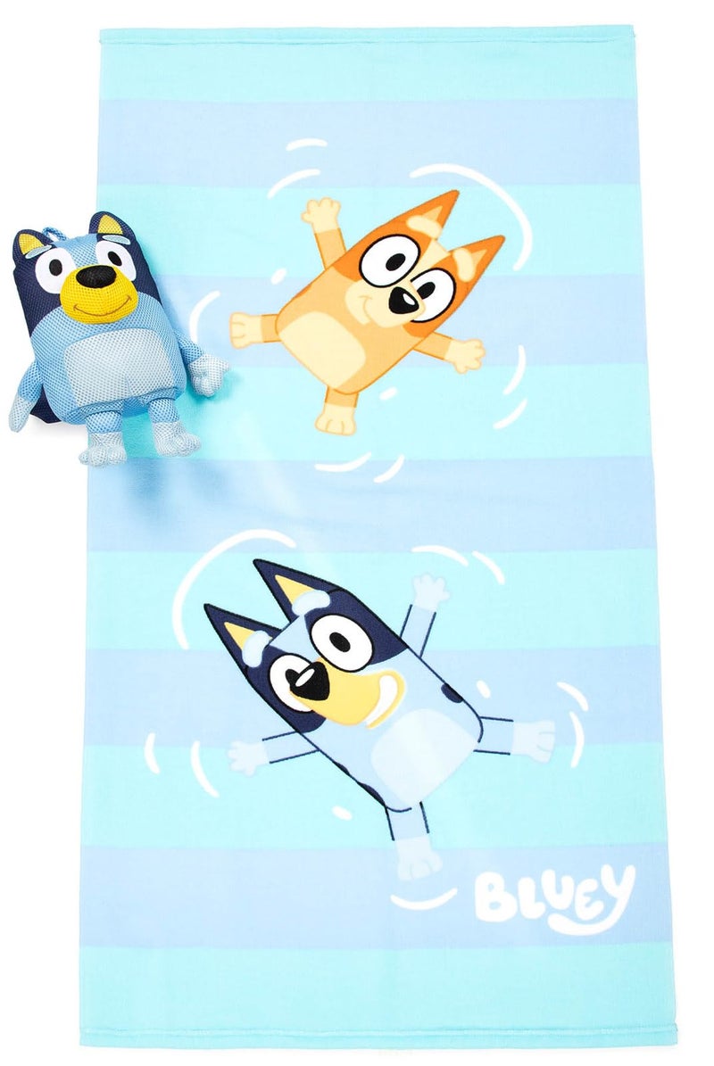 Jay Franco Bluey & Bingo Bath Towel & Bath Buddy Set - Kids Bathtub Accessories - Includes 25 x 50 Inch Microfiber Towel & 13 Inch Bluey Water Play Buddy - Image 1