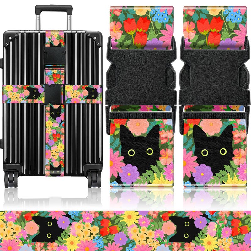 Slohif Luggage Straps for Suitcases Travel Belt Accessories Luggage Connector Identifiers 2 Pack Over Handle with Buckle Unique Nylon Adjustable Strap for Sleeping Bag Car Seat Cat - Image 1