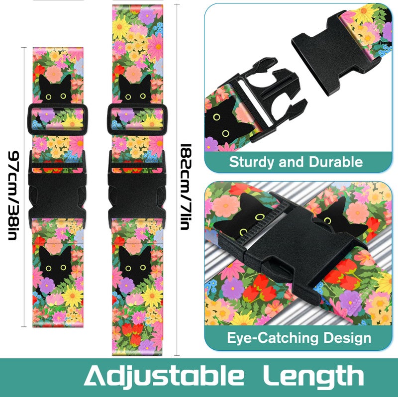 Slohif Luggage Straps for Suitcases Travel Belt Accessories Luggage Connector Identifiers 2 Pack Over Handle with Buckle Unique Nylon Adjustable Strap for Sleeping Bag Car Seat Cat - Image 2