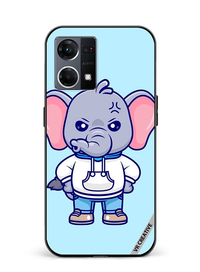 VR CREATIVE Protective Case Cover For Oppo Reno8 4G Cute Angry Elephant Wearing Hoodie Design Multicolour - Image 1