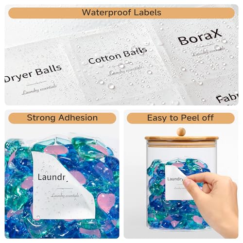 KitHero Glass Laundry Pods Container & Acrylic Dryer Sheet Holder with Bamboo Knobs Lids, Scoops & Labels | Premium Laundry Room Organization and Storage for Detergent Pods, Powder, Dryer Balls & Beads - Image 5