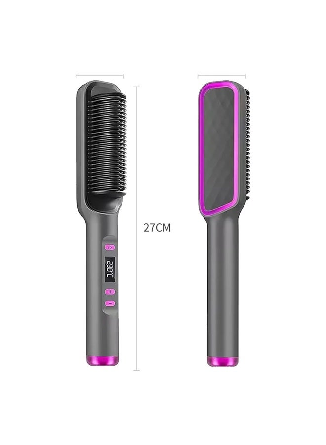 Grey & Purple Negative Ionic Hair Straightener Brush | 30 Adjustable Temperatures, Fast Heating & Anti-Scald, Home Use Hair Styling Comb - Image 2