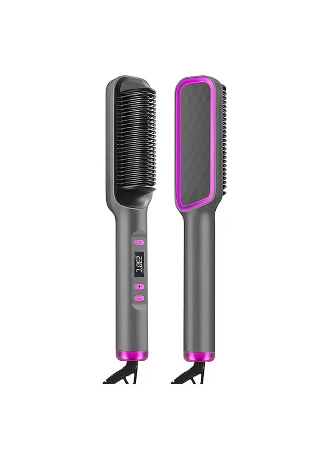 Grey & Purple Negative Ionic Hair Straightener Brush | 30 Adjustable Temperatures, Fast Heating & Anti-Scald, Home Use Hair Styling Comb - Image 1