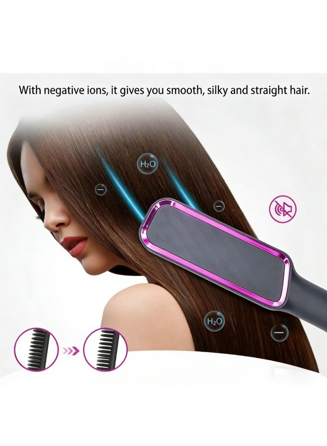 Grey & Purple Negative Ionic Hair Straightener Brush | 30 Adjustable Temperatures, Fast Heating & Anti-Scald, Home Use Hair Styling Comb - Image 4