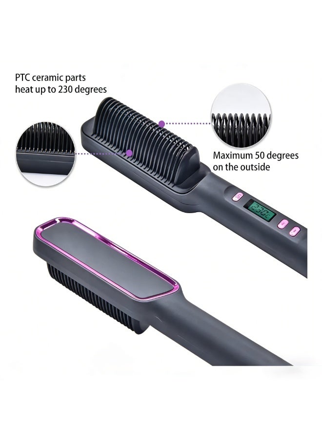 Grey & Purple Negative Ionic Hair Straightener Brush | 30 Adjustable Temperatures, Fast Heating & Anti-Scald, Home Use Hair Styling Comb - Image 3
