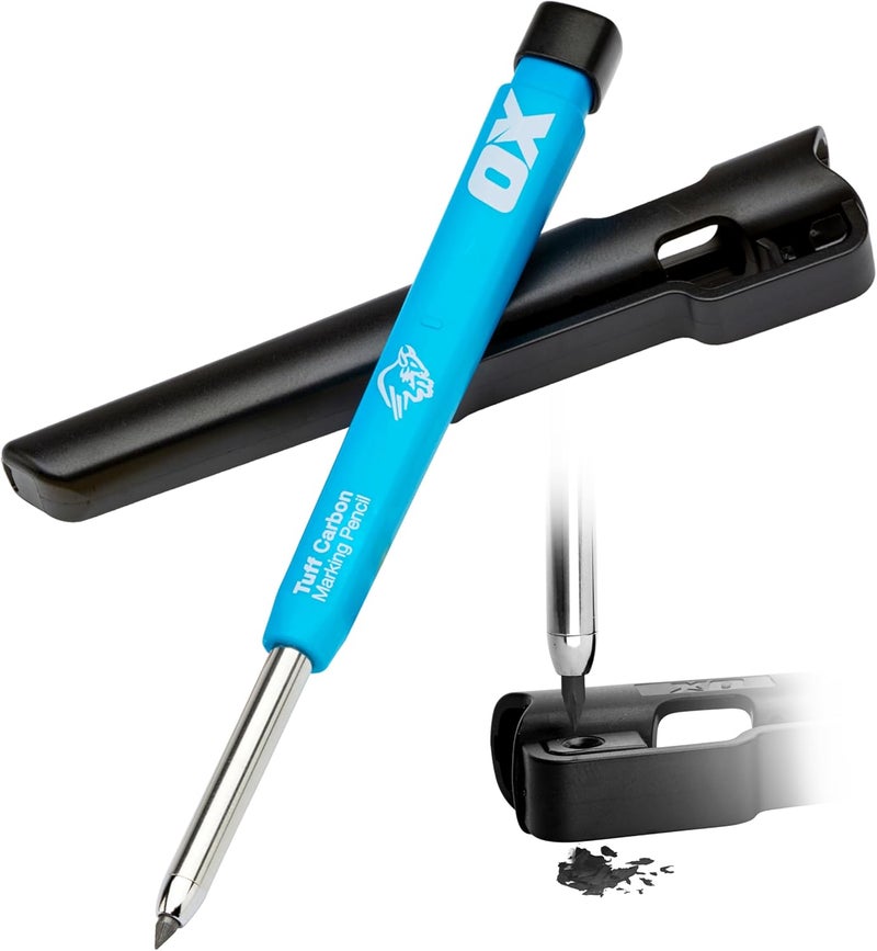 Ox Tools Pro Tuff Carbon Marking Pencil with Holder, Sharpener, & Belt Clip - Heavy Duty Mechanical Pencil Ideal for Carpenters, Woodworking and Construction, -P503201 - Image 1