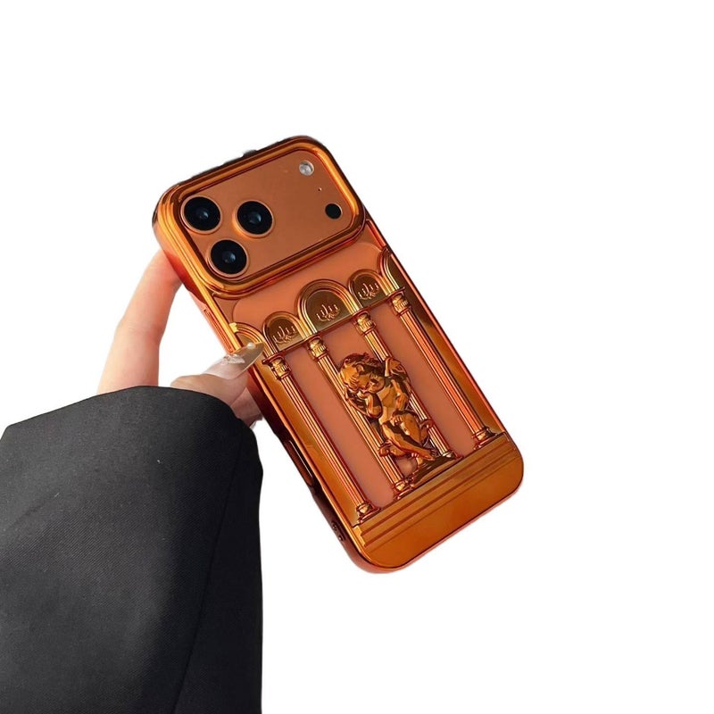 iPhone 13 Pro Case Silicone Scratch Resistant for iPhone 13 with Embossed Roman Column Pattern and Heat Dissipation and Matte Finish in Gold - Image 3