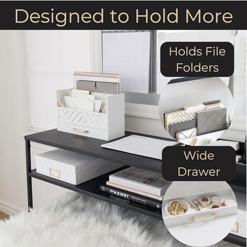 BLU MONACO White Wooden Mail Organizer with Drawer and Gold Handle – Desk Accessories for Office Organization and Storage – Home, Office, and Classroom Supplies - Image 4