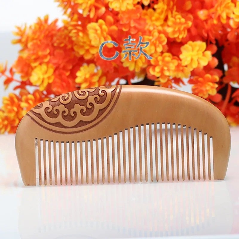 Y&D Peach Wood Hair Brush Natural Massage Carve Hairbrush Anti-static Comb Health Care Hairbrushes for All Hair Types - Image 2