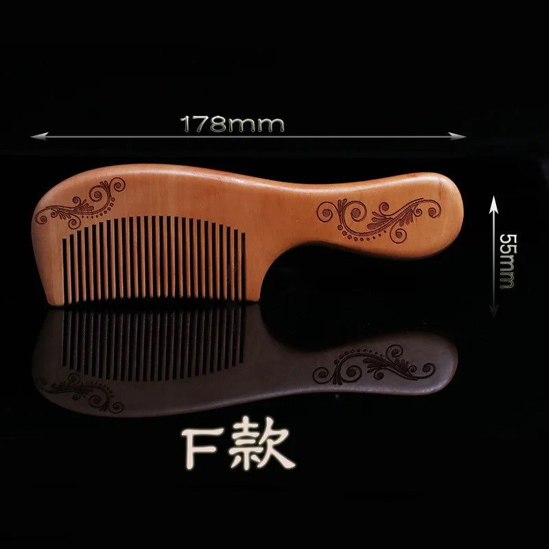 Y&D Peach Wood Hair Brush Natural Massage Carve Hairbrush Anti-static Comb Health Care Hairbrushes for All Hair Types - Image 5