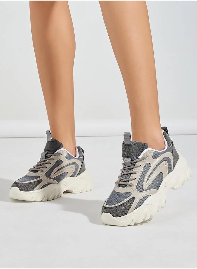 ستايلي Lace Up Chunky Mesh Sneakers