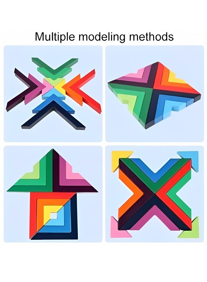 RAINBOW BRAND لعبة البناء والتشكيل باستخدام المكعبات الخشبية الملونة لتنمية المهارات الحسية والإدراكية للأطفال، ألعاب وهدايا تعليمية من منتيسوري لمرحلة ما قبل المدرسة تتضمن 12 قطعة من مكعبات البناء الخشبية الملونة - Image 3