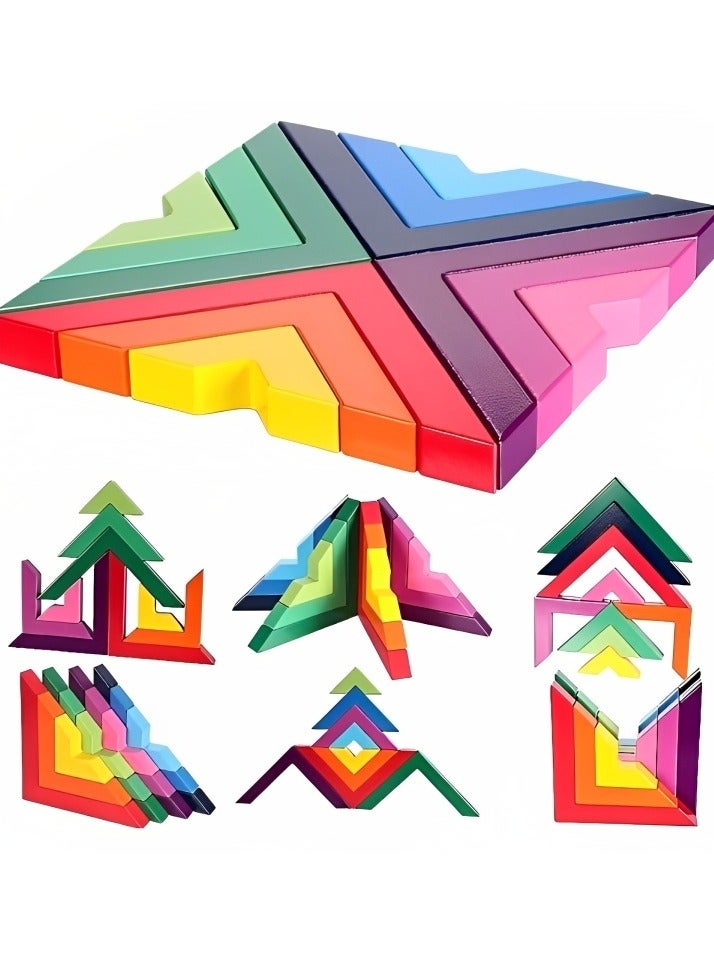 RAINBOW BRAND لعبة البناء والتشكيل باستخدام المكعبات الخشبية الملونة لتنمية المهارات الحسية والإدراكية للأطفال، ألعاب وهدايا تعليمية من منتيسوري لمرحلة ما قبل المدرسة تتضمن 12 قطعة من مكعبات البناء الخشبية الملونة - Image 5
