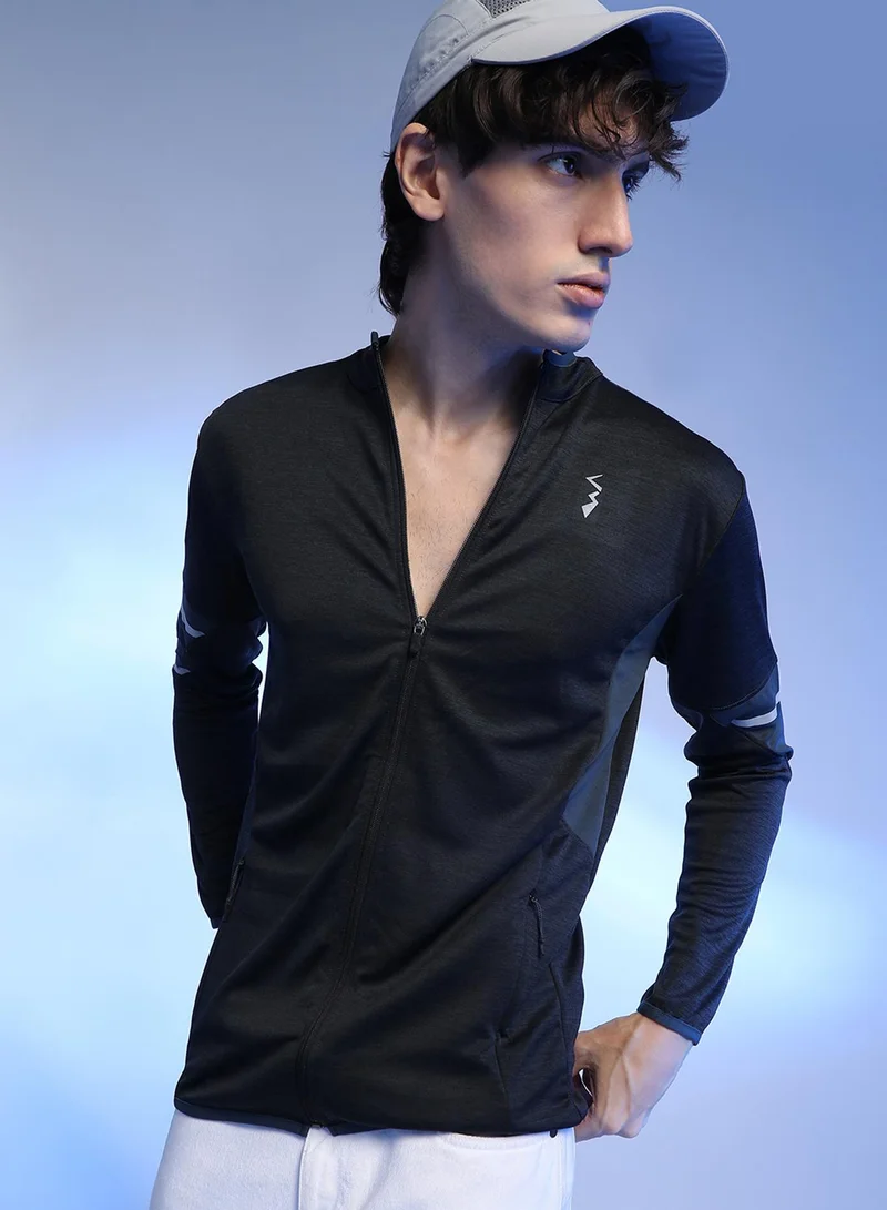 Men's Black Heathered Activewear Jacket With Contrast Detail