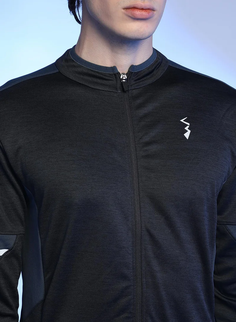 Campus Sutra  Men's Black Heathered Activewear Jacket With Contrast Detail for Men | Best Price UAE