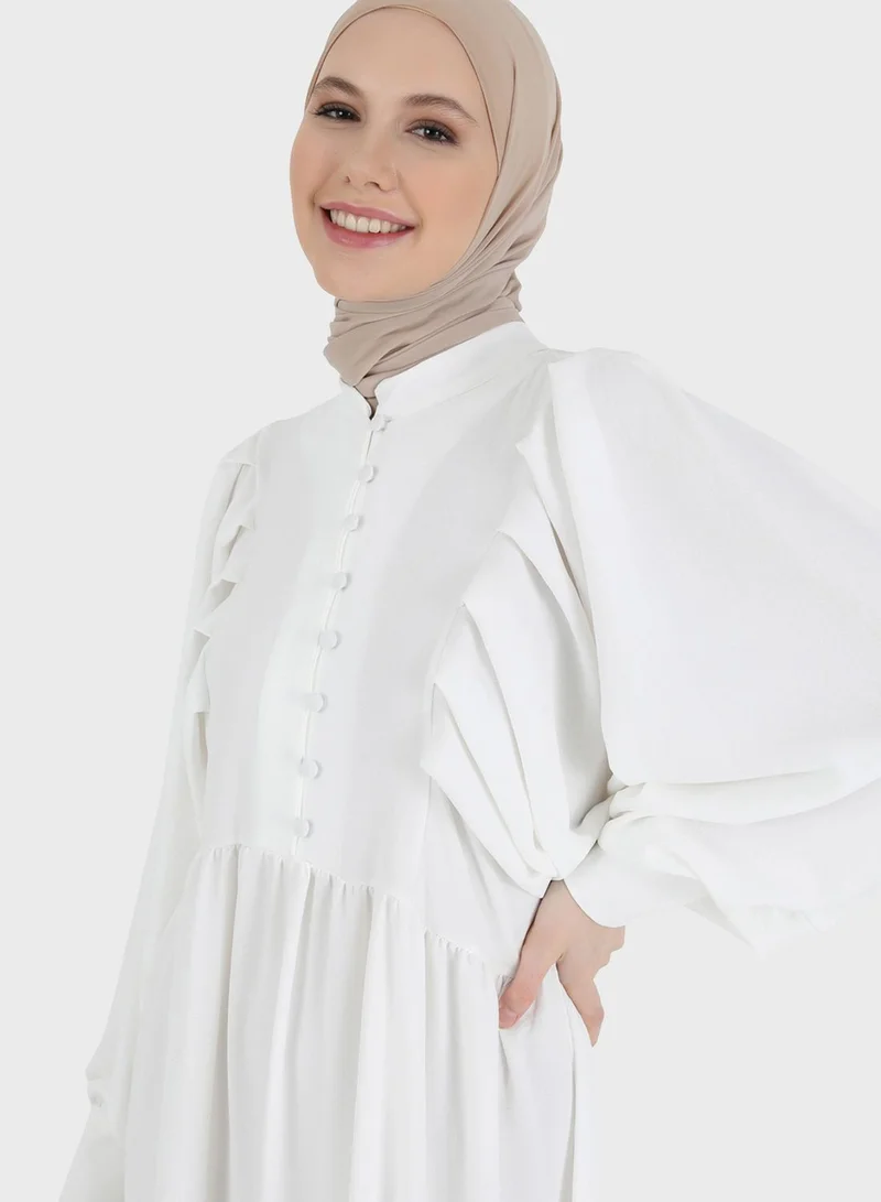 Refka by modanisa Balloon Sleeve Button Detail Dress