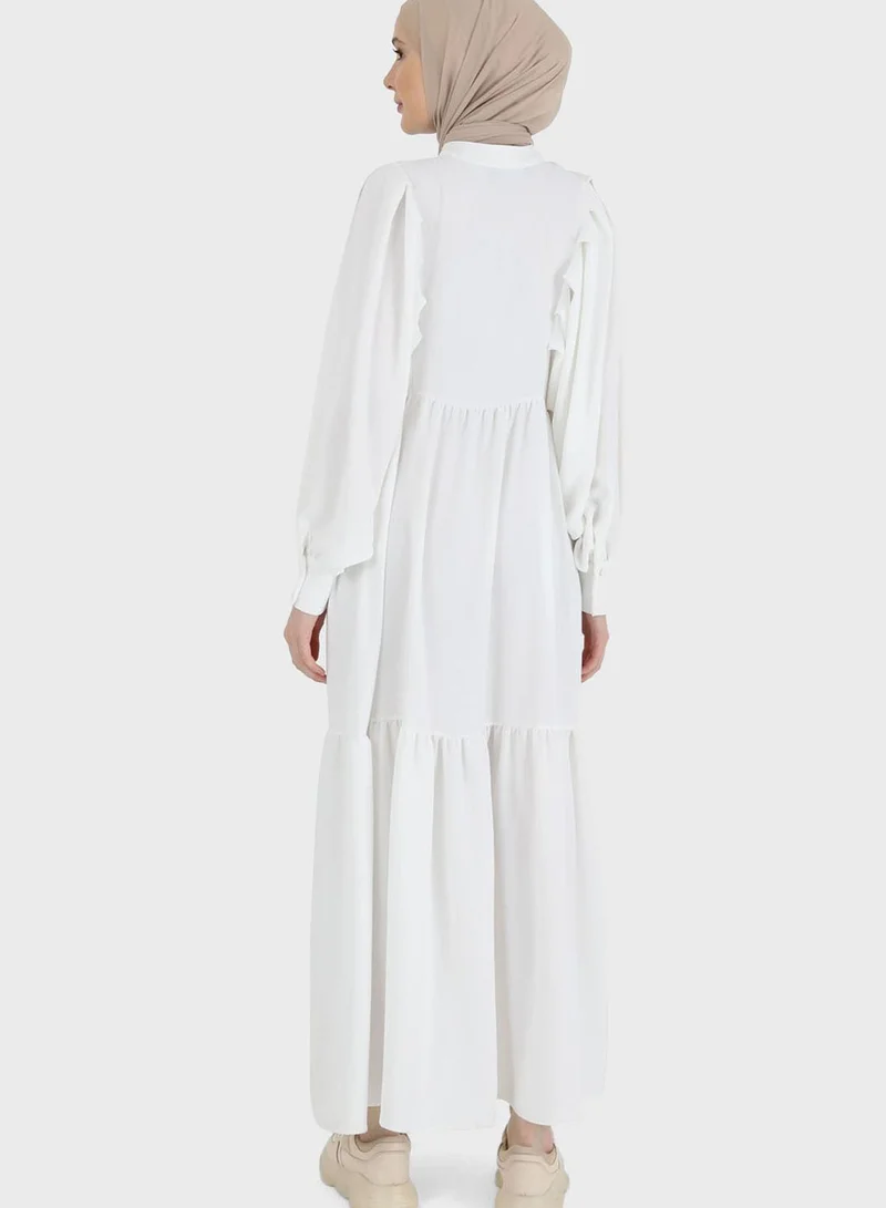 Refka by modanisa Balloon Sleeve Button Detail Dress