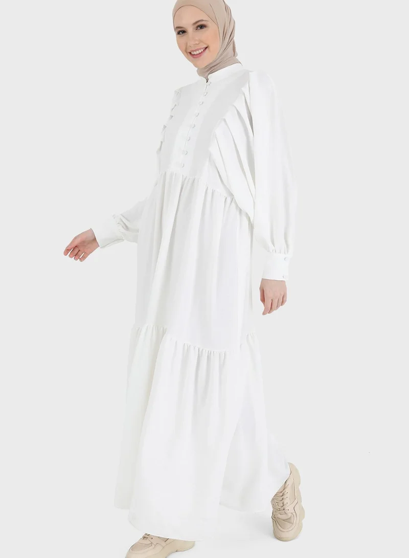 Refka by modanisa Balloon Sleeve Button Detail Dress
