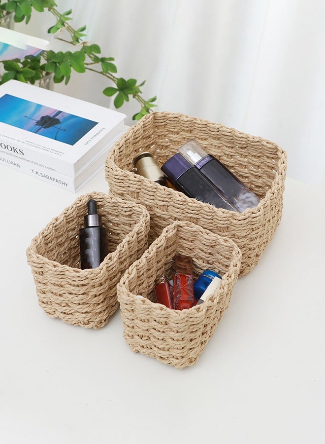 Haidue 3PCS Paper Rope Woven Storage Baskets Nordic Rectangular Organization Bins for Desktop Kitchen Bathroom Living Room - Image 1