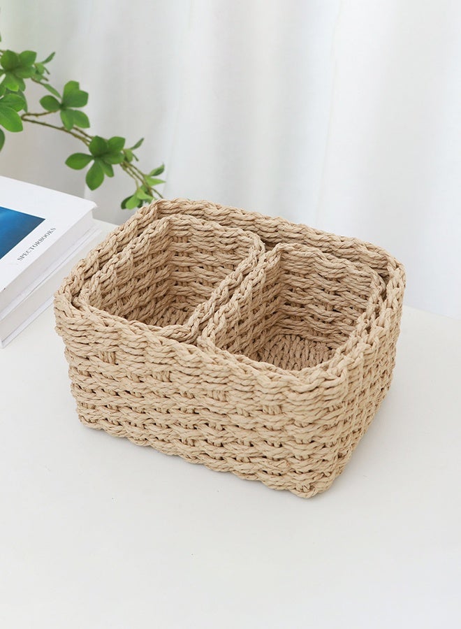 Haidue 3PCS Paper Rope Woven Storage Baskets Nordic Rectangular Organization Bins for Desktop Kitchen Bathroom Living Room - Image 2