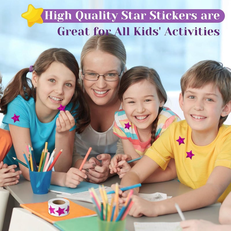 Imeepa 500 PCS Holographic Purple Star Stickers, 1 inch Self Adhesive Metallic Glitter Foil Stickers Sparkly Star Sticker Reward Behavior Chart Labels for Kids Students Teachers Supplies - Image 5