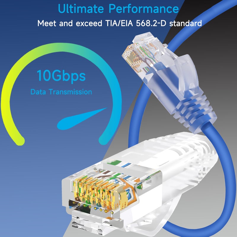 Lysymixs Cat6a Slim Ethernet Patch Cable 1 ft (24 Pack), Cat6a Patch Cable for Data Centers, Cat 6 Cable 10G, Network Patch Cables for Home and Enterprise Network -Blue - Image 2