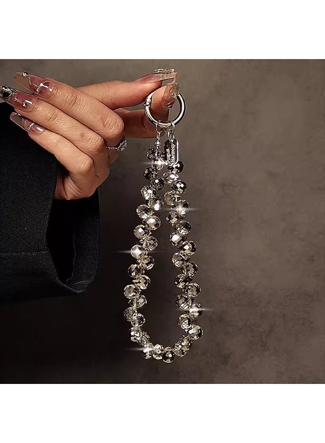 NIBEMINENT Beaded Phone Lanyard, Anti Lost Removable Wrist Strap, Wrist Crystal Bracelet Pendant, Phone Keychain Lanyard,Translucent Gray