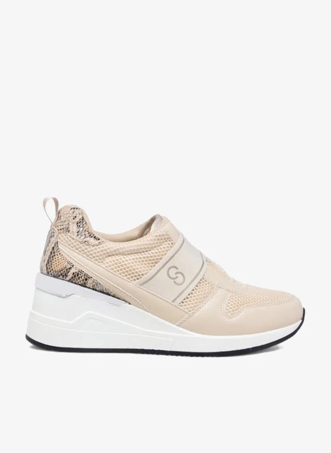 Celeste BEIGE Women's Panelled Slip-On Wedge Heeled Sneakers for Women | Best Price UAE