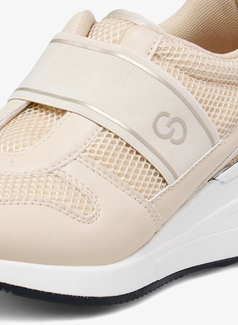 Celeste BEIGE Women's Panelled Slip-On Wedge Heeled Sneakers for Women | Best Price UAE