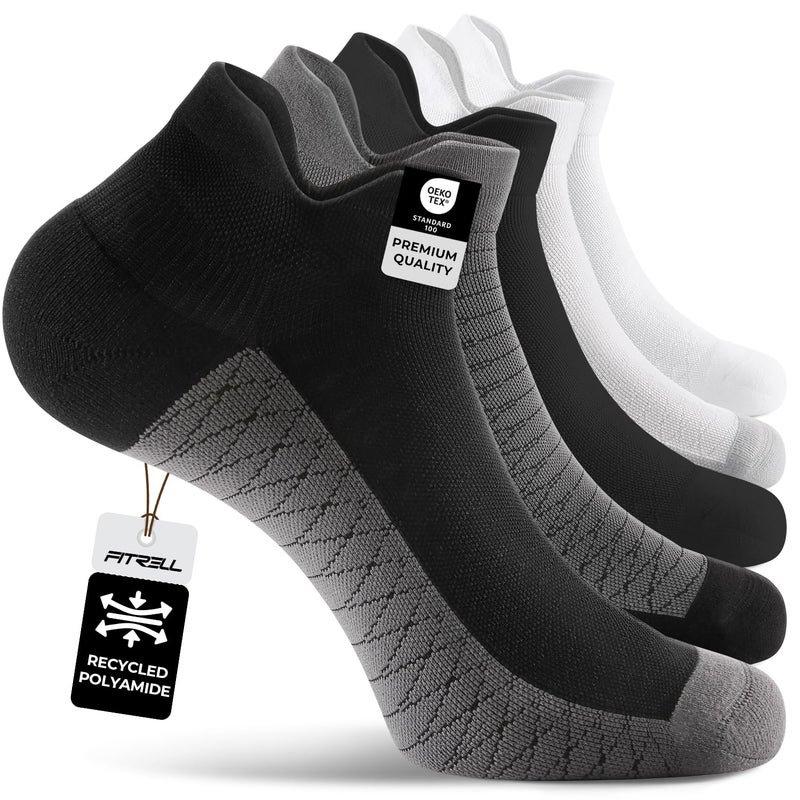 FITRELL Ankle Compression Socks for Women & Men - Cushioned Arch Support Running Socks, Plantar Fasciitis Relief, Black+Charcoal+White Mixed 5 Pairs, S/M - Image 1
