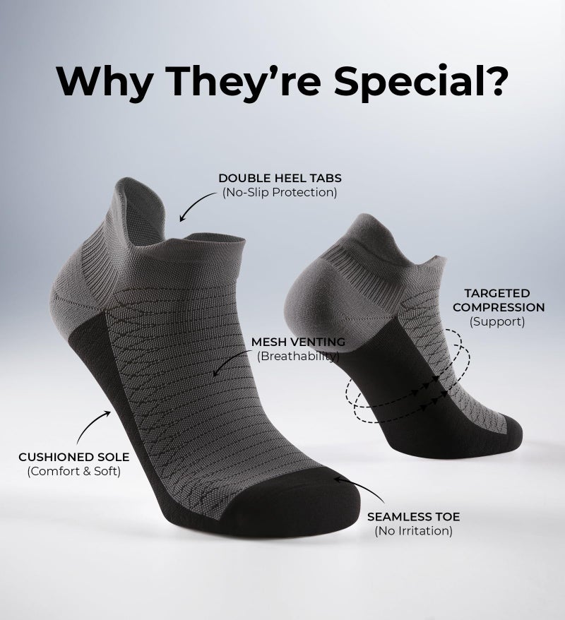 FITRELL Ankle Compression Socks for Women & Men - Cushioned Arch Support Running Socks, Plantar Fasciitis Relief, Black+Charcoal+White Mixed 5 Pairs, S/M - Image 3